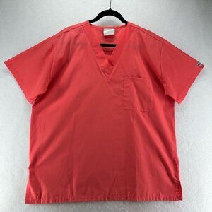 UA Scrubs Top Mens Size L V-Neck Short Sleeve Medical Uniform Melon Orange
